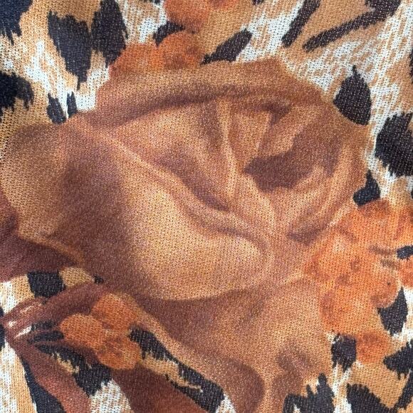 Vintage Leopard Rose Dark Floral Animal Print Button Up Sheer Blouse Plus 2X USA - Picture 10 of 11